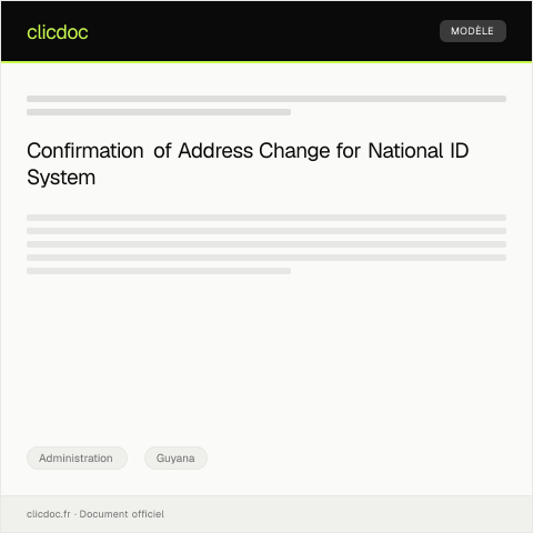 Document preview: Request for Confirmation of Address Change with the National ID System — Administration, Guyana