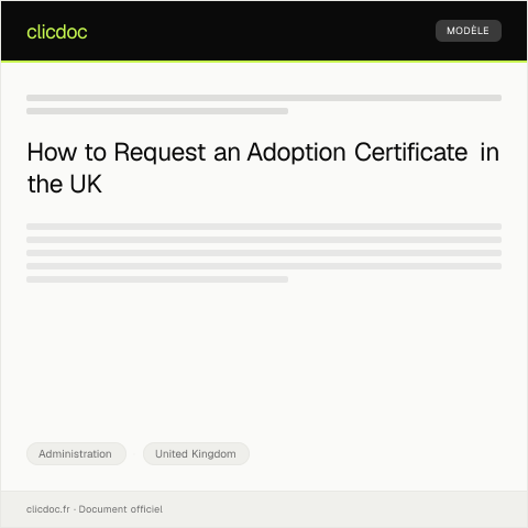 Document preview: Request for Adoption Certificate — Administration, United Kingdom