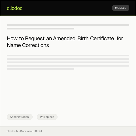 Document preview: Request for Amended Birth Certificate Due to Name Correction — Administration, Philippines