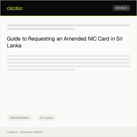 Document preview: Request for Amended NIC Card after Personal Data Change — Administration, Sri Lanka