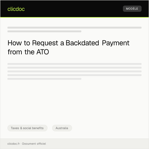 Document preview: Request for Backdated ATO Payment — Taxes & social benefits, Australia