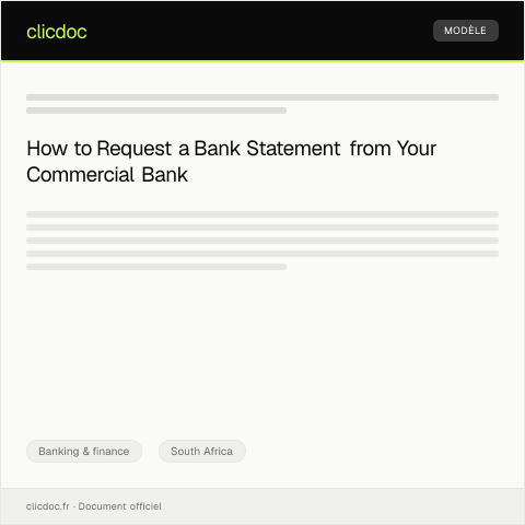 Document preview: Request for Bank Statement from Commercial Bank — Banking & finance, South Africa