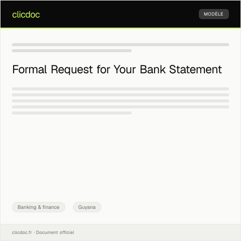 Document preview: Request for Bank Statement for Account at Citizens Bank Guyana — Banking & finance, Guyana