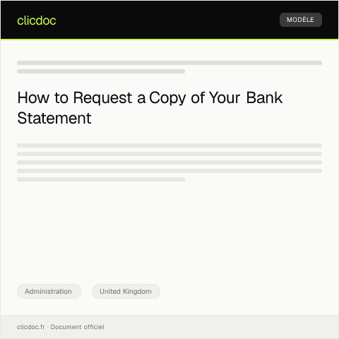 Document preview: Request for Bank Statement Copy — Administration, United Kingdom