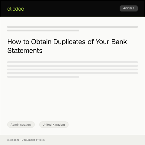 Document preview: Request for Bank Statement Duplicates — Administration, United Kingdom
