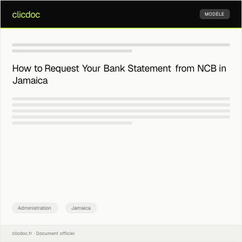 Document preview: Request for Bank Statement for Account Held at National Commercial Bank — Administration, Jamaica