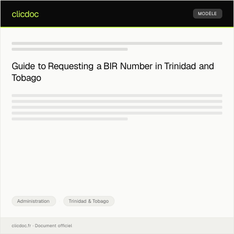 Document preview: Request for BIR Number Registration — Administration, Trinidad & Tobago