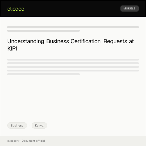 Document preview: Request for Business Certification at Kenya Industrial Property Institute — Business, Kenya
