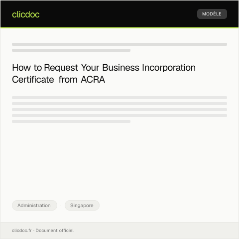 Document preview: Request for Business Incorporation Certificate from ACRA — Administration, Singapore