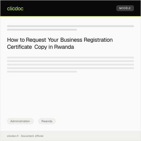 Document preview: Request for Business Registration Certificate Copy — Administration, Rwanda