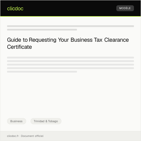 Document preview: Request for Business Tax Clearance Certificate from Board of Inland Revenue — Business, Trinidad & Tobago