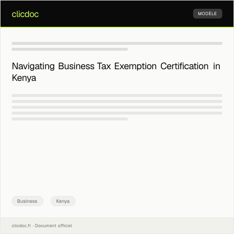 Document preview: Request for Business Tax Exemption Certification (Form BTEC-KE039) — Business, Kenya