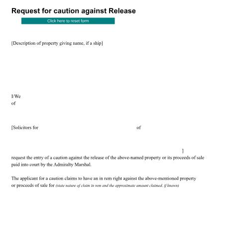 Document preview: Form ADM11: Request for caution against Release — HM Courts & Tribunals Service, United Kingdom