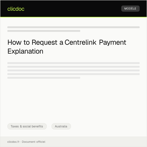 Document preview: Request for Centrelink Payment Explanation — Taxes & social benefits, Australia