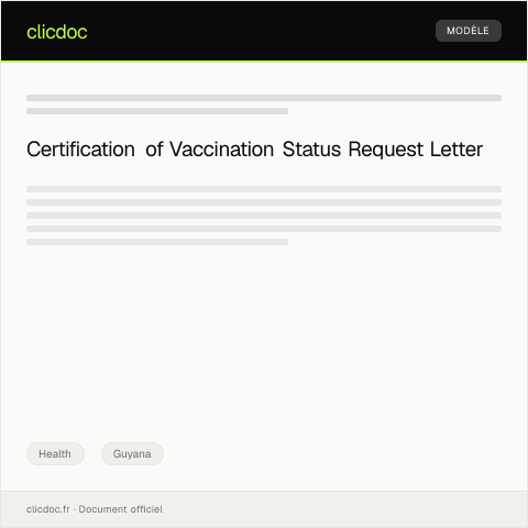 Document preview: Request for Certification of Vaccination Status from Ministry of Public Health — Health, Guyana