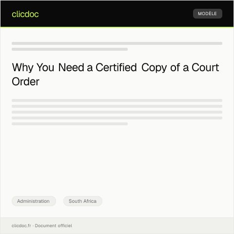 Document preview: Request for Certified Copy of Court Order or Judgment — Administration, South Africa