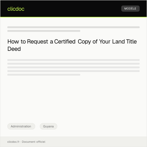 Document preview: Request for Certified Copy of Land Title Deed from the Land Registry — Administration, Guyana