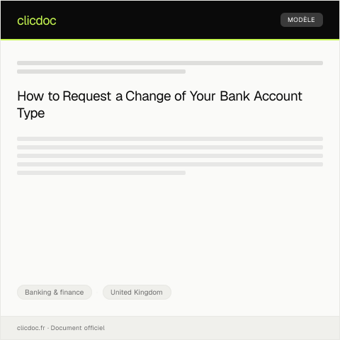 Document preview: Request for a Change of Account Type — Banking & finance, United Kingdom