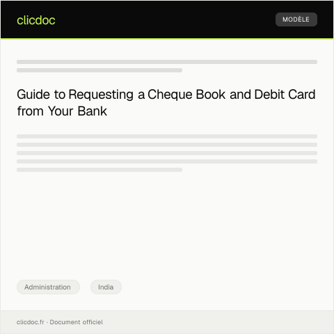 Document preview: Request for Issuance of Cheque Book and Debit Card from Bank Branch — Administration, India