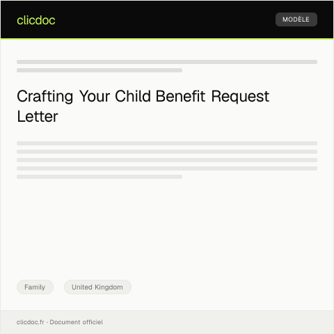 Document preview: Letter of Request for Child Benefit — Family, United Kingdom