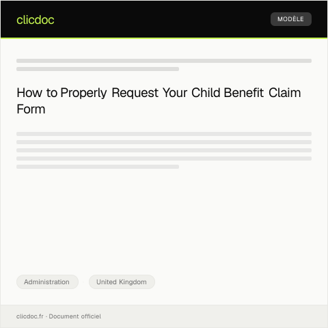 Document preview: Request for Child Benefit Claim Form — Administration, United Kingdom