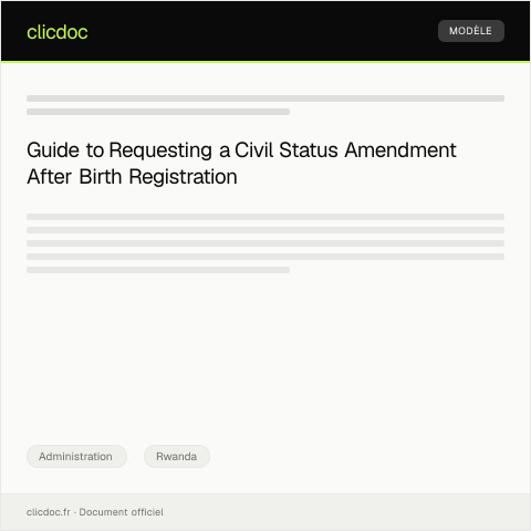 Document preview: Request for Civil Status Amendment Following Birth Registration Error — Administration, Rwanda