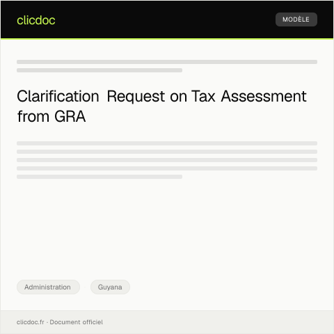 Document preview: Request for Clarification on Tax Assessment from the Guyana Revenue Authority — Administration, Guyana