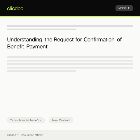 Document preview: Request for Confirmation of Benefit Payment — Taxes & social benefits, New Zealand