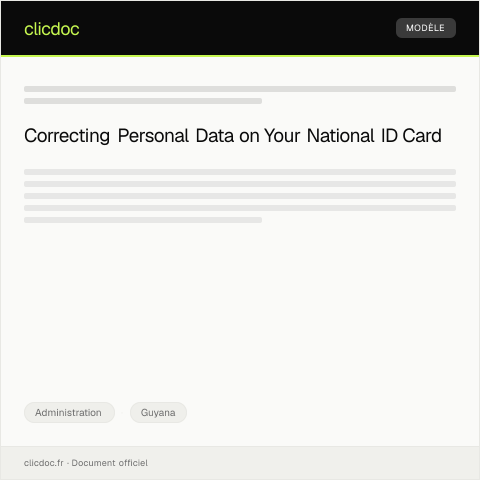 Document preview: Request for Correction of Personal Data on National ID Card from Registrar of Civil Registry — Administration, Guyana