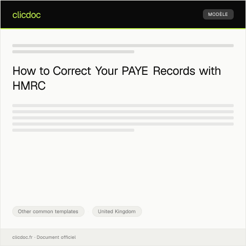 Document preview: Request for Correction of Pay As You Earn (PAYE) Records — Other common templates, United Kingdom