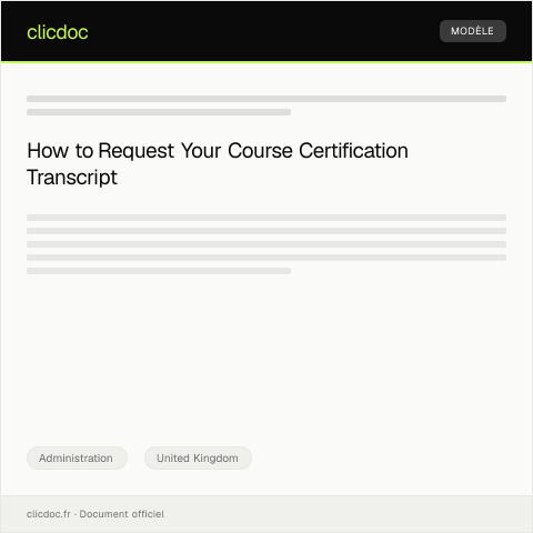 Document preview: Request for Course Certification Transcript — Administration, United Kingdom