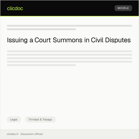 Document preview: Request for Issuance of Court Summons in Civil Dispute — Legal, Trinidad & Tobago