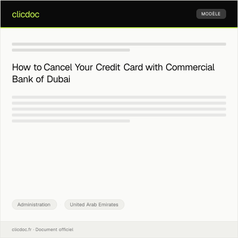Document preview: Request for Credit Card Cancellation from Commercial Bank of Dubai — Administration, United Arab Emirates
