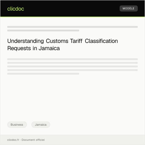 Document preview: Request for Customs Tariff Classification — Business, Jamaica