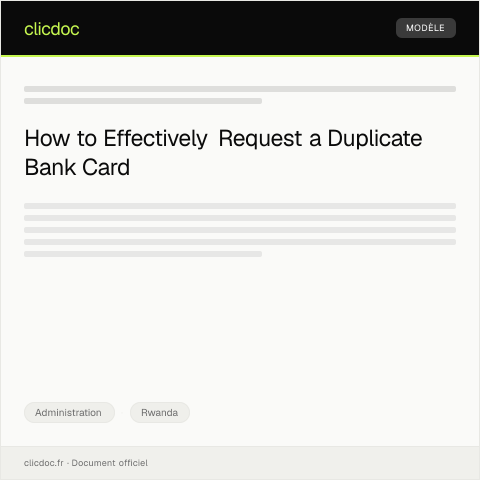 Document preview: Request for Duplicate Bank Card — Administration, Rwanda