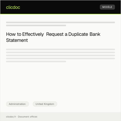 Document preview: Request for Duplicate Bank Statement — Administration, United Kingdom