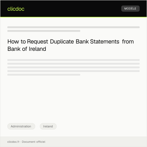 Document preview: Request for Duplicates of Lost Bank Statements from Bank of Ireland — Administration, Ireland