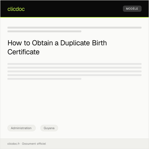 Document preview: Request for Duplicate Birth Certificate from the Civil Registry — Administration, Guyana