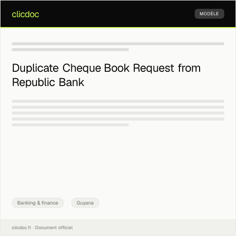 Document preview: Request for Duplicates of Lost Cheque Book from Republic Bank Guyana — Banking & finance, Guyana