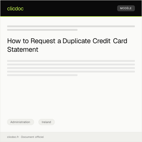 Document preview: Request for Duplicate Credit Card Statement — Administration, Ireland