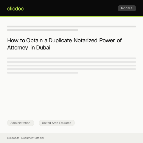 Document preview: Request for Duplicata of Notarized Power of Attorney from Dubai Notary Public — Administration, United Arab Emirates