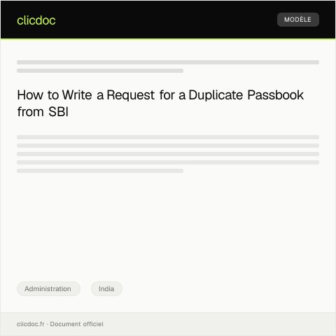 Document preview: Request for Duplicate Passbook from State Bank of India — Administration, India