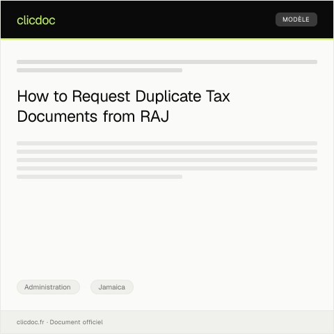 Document preview: Request for Duplicate Tax Purposes Documents from Revenue Administration Jamaica — Administration, Jamaica