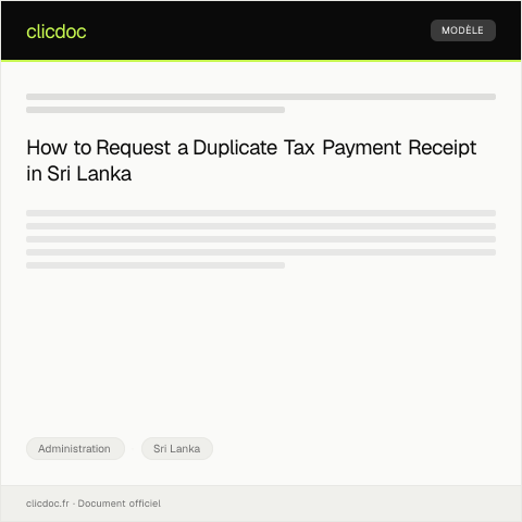 Document preview: Request for Duplicate Tax Payment Receipt from Department of Inland Revenue — Administration, Sri Lanka