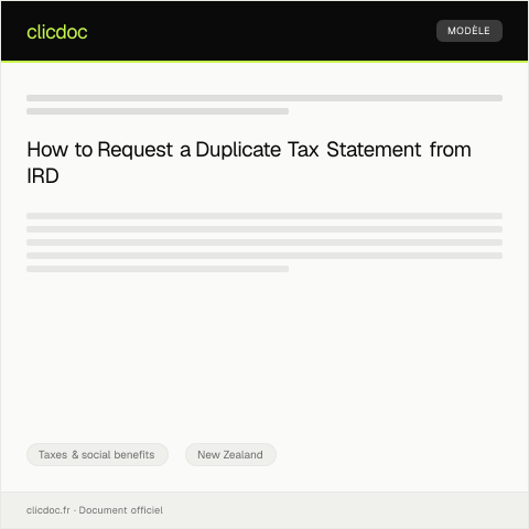Document preview: Request for a Duplicate Tax Statement — Taxes & social benefits, New Zealand
