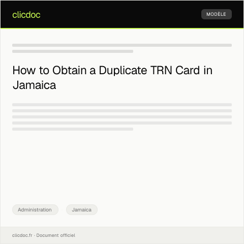 Document preview: Request for Duplicate Taxpayer Registration Number (TRN) Card from Tax Administration Jamaica — Administration, Jamaica