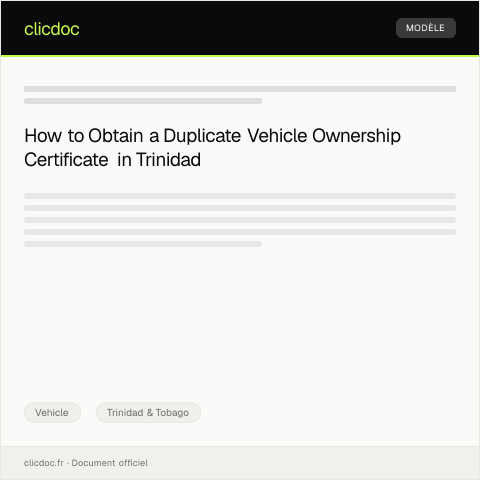Document preview: Request for Duplicate Vehicle Ownership Certificate from the Registrar of Vehicles — Vehicle, Trinidad & Tobago