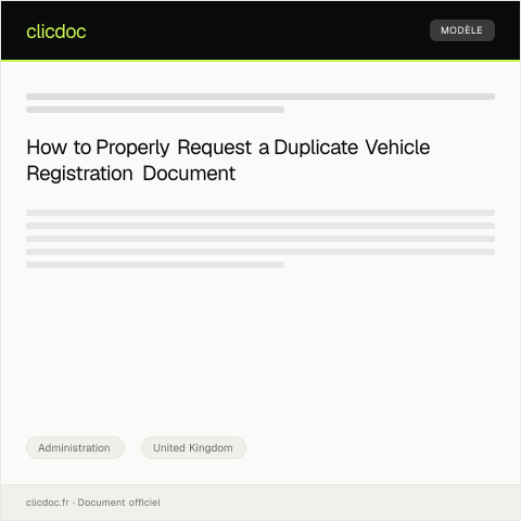 Document preview: Request for Duplicate Vehicle Registration Document — Administration, United Kingdom