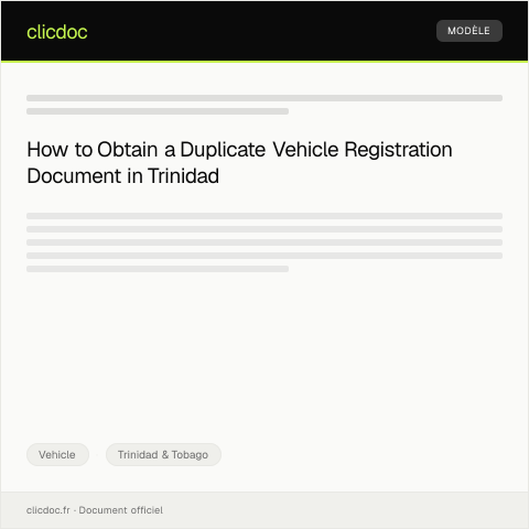 Document preview: Request for duplicate vehicle registration document — Vehicle, Trinidad & Tobago
