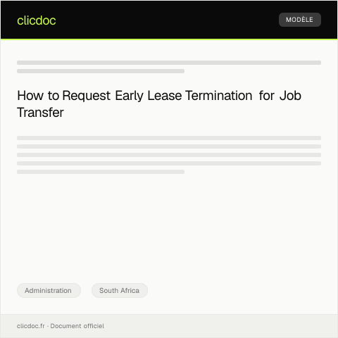 Document preview: Request for Early Lease Termination Due to Job Relocation in Bloemfontein — Administration, South Africa